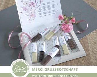 Merci Friendship Banderoles, Merci Labels, Merci Gift Box, Packaging, 24 Sayings, Gift for Good Friends - Craft Template PDF