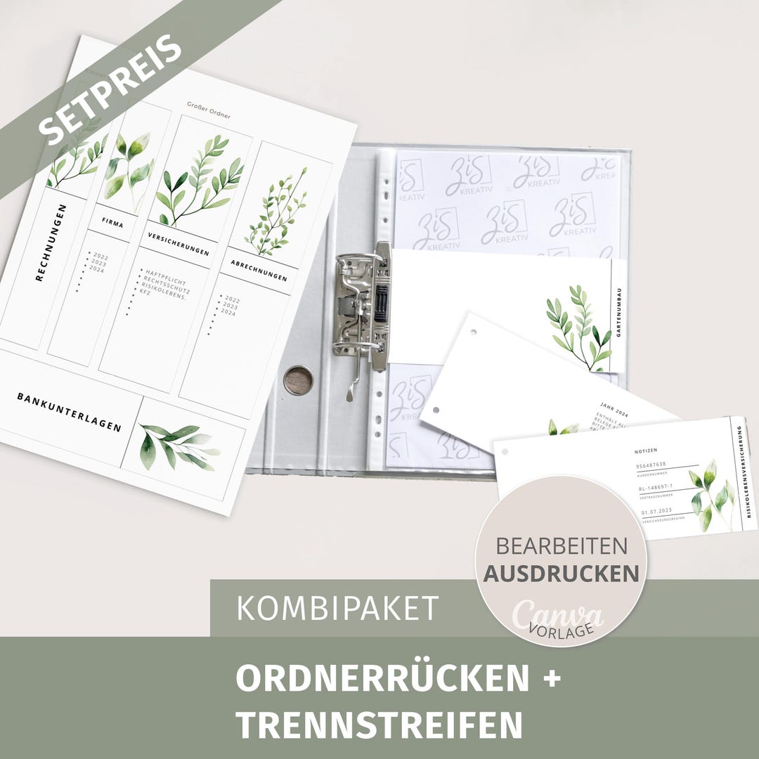 Binder Spine and Divider Strips Set - Leaves - Canva Template - Binder ...