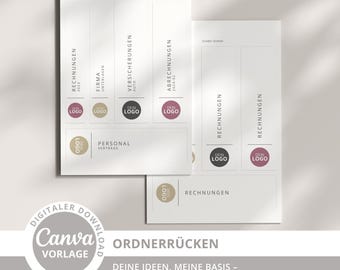 Canva - Ordnerrücken Vorlagen mit Logo – PDF Etiketten für Ordner, Büro Organisation, Ordnerbeschriftung, Printable Labels, Sofort-Download