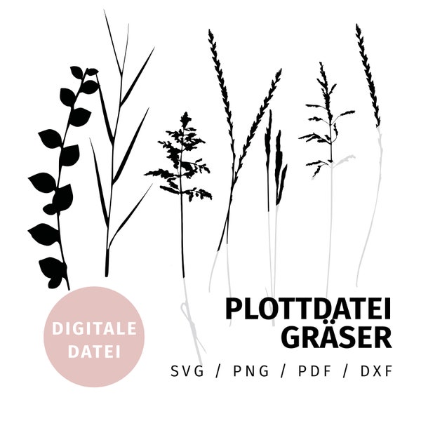 Plottdatei SVG, PNG, PDF, dxf | gräser bundle | natur vintage |  cricut, silhouette, brother