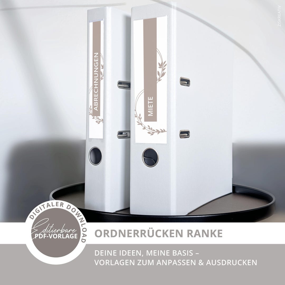 Ordnerrücken Vorlagen – PDF Etiketten für Ordner, Büro Organisation