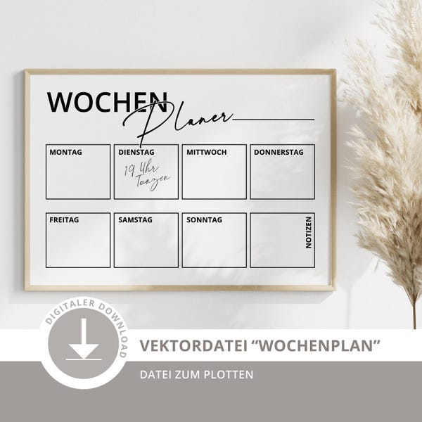 Weekly planner plotter file – svg, png, dxf & PDF – Digital download