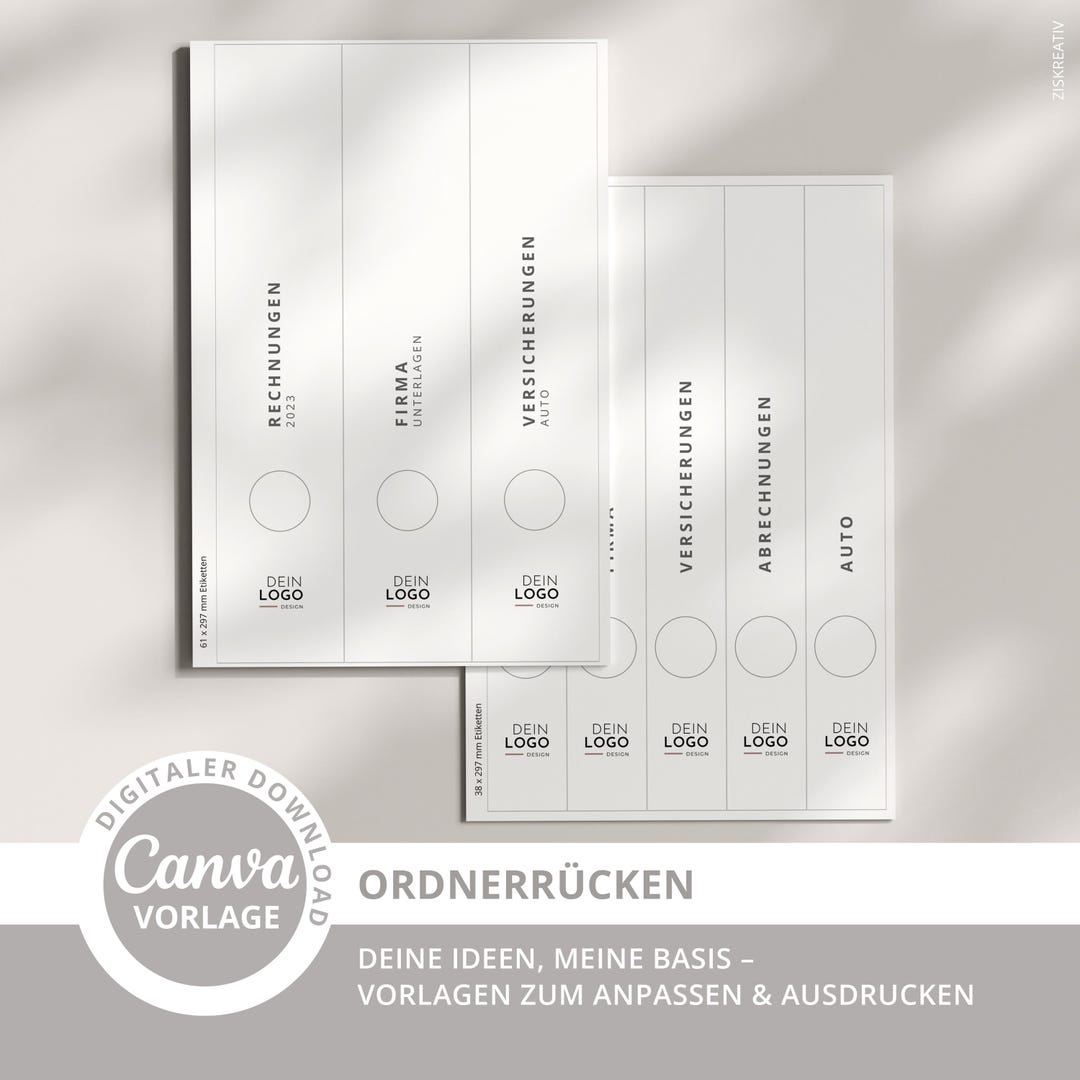 Canva - Ordnerrücken Vorlagen Mit Logo – PDF Etiketten Für Ordner