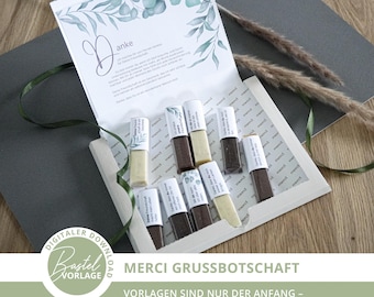 Merci Friendship Ribbons, Eucalyptus Design Merci Labels, Gift Box, 24 Sayings, Gift for Good Friends - Craft Template PDF