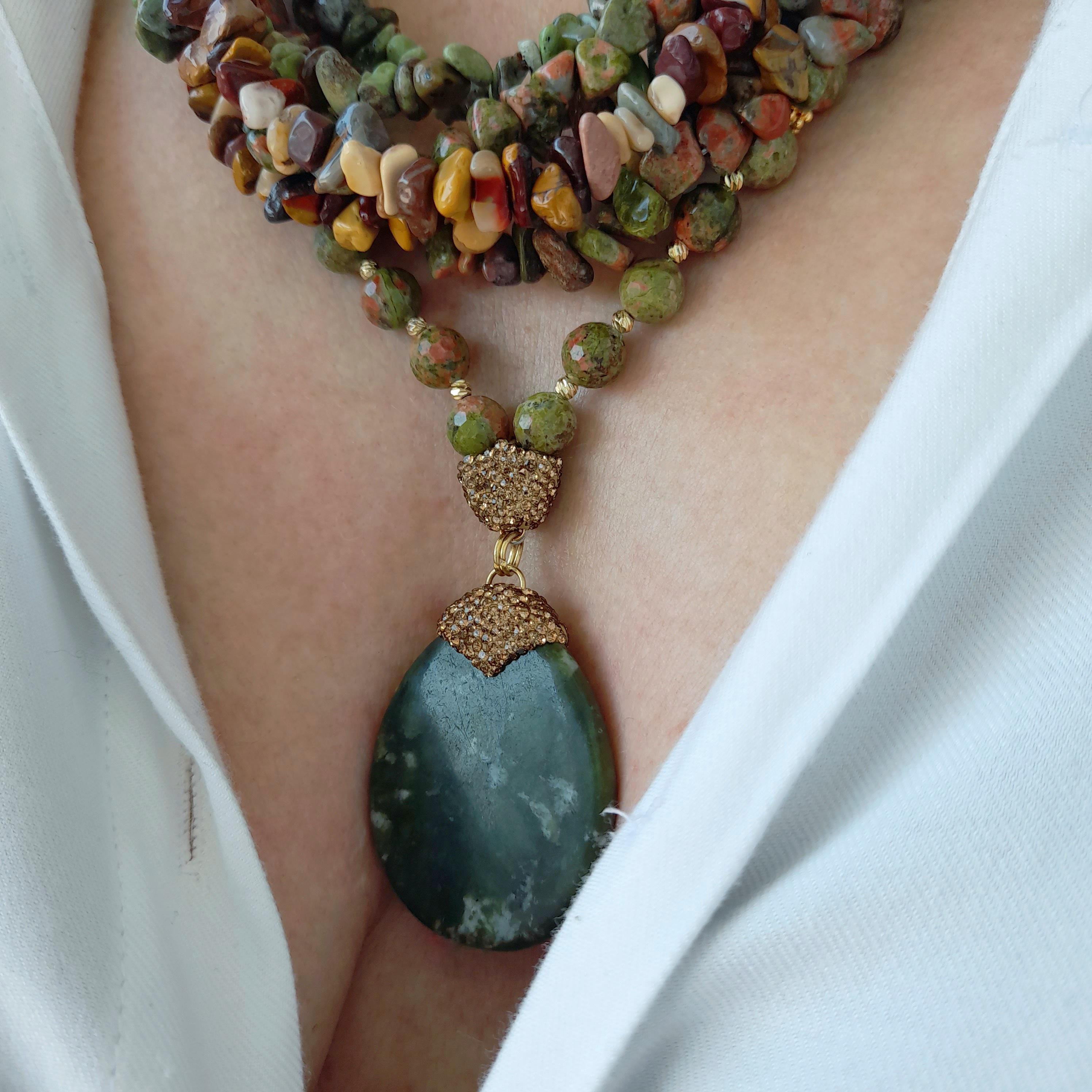 ネックレス・ペンダント Mixed Stone Statement Necklace Mixed Stone Necklace Set Beaded Handmade Jewelry. Statement