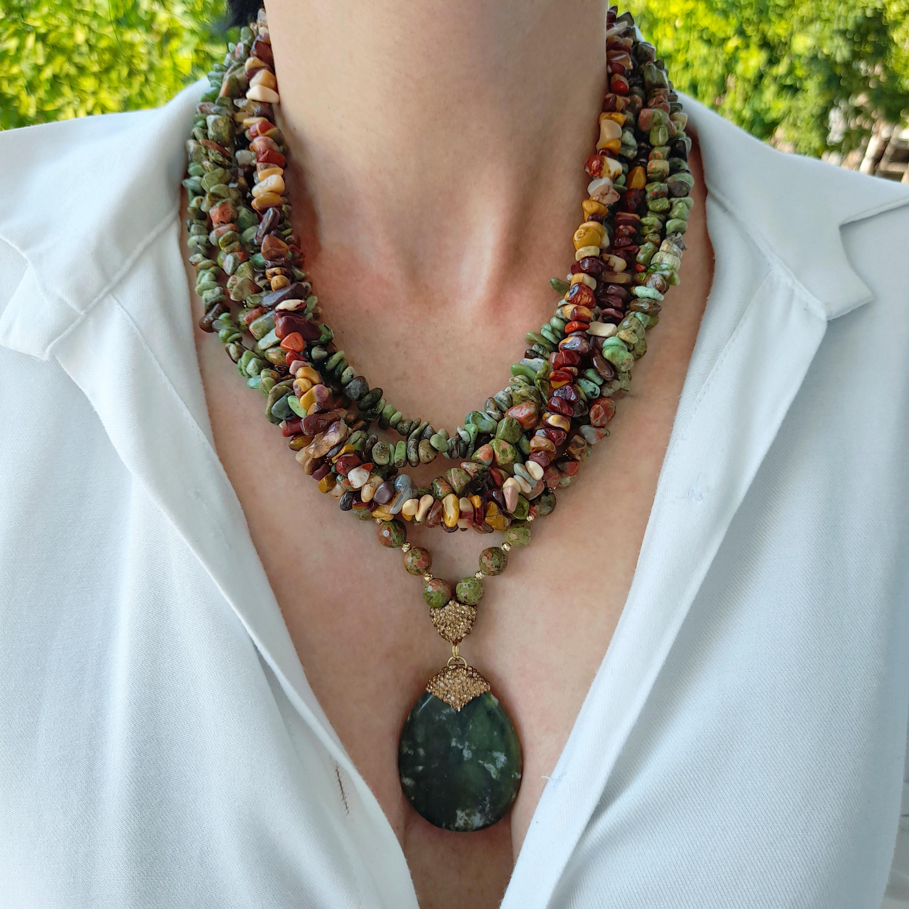 ネックレス・ペンダント Mixed Stone Statement Necklace Mixed Stone Necklace Set Beaded Handmade Jewelry. Statement