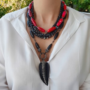 Long Chunky Necklaces for Women. Statement Gemstone Bead Necklace Gift for Her. Handmade Jewelry Mom Birthday Gift. Large Layered Necklace