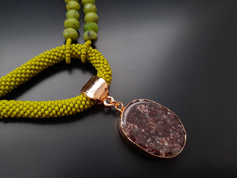 Jade Tiger Eye Necklace. Unusual Handmade Jewelry. Statement Chunky