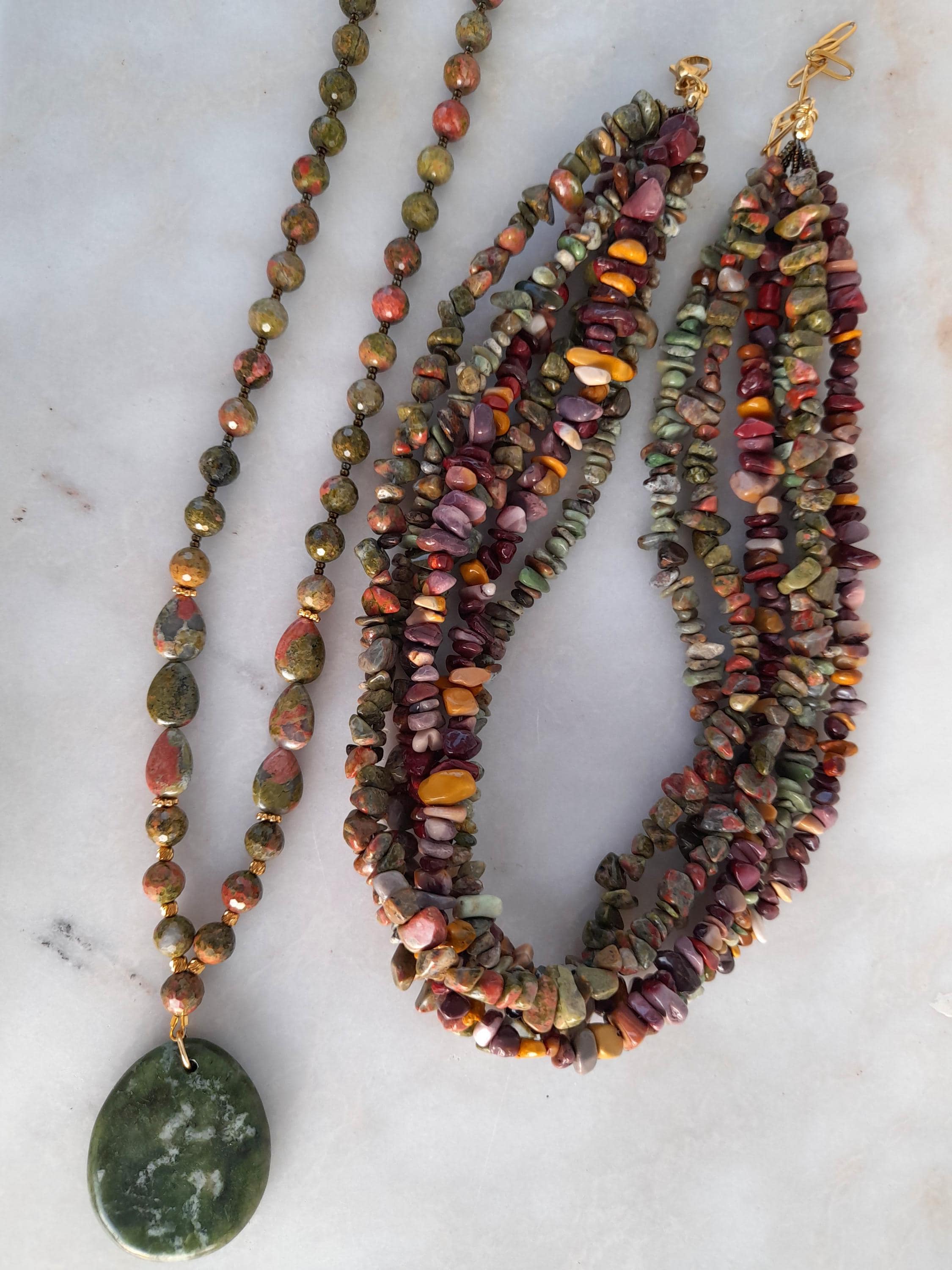 ネックレス・ペンダント Mixed Stone Statement Necklace Mixed Stone Necklace Set Beaded Handmade Jewelry. Statement