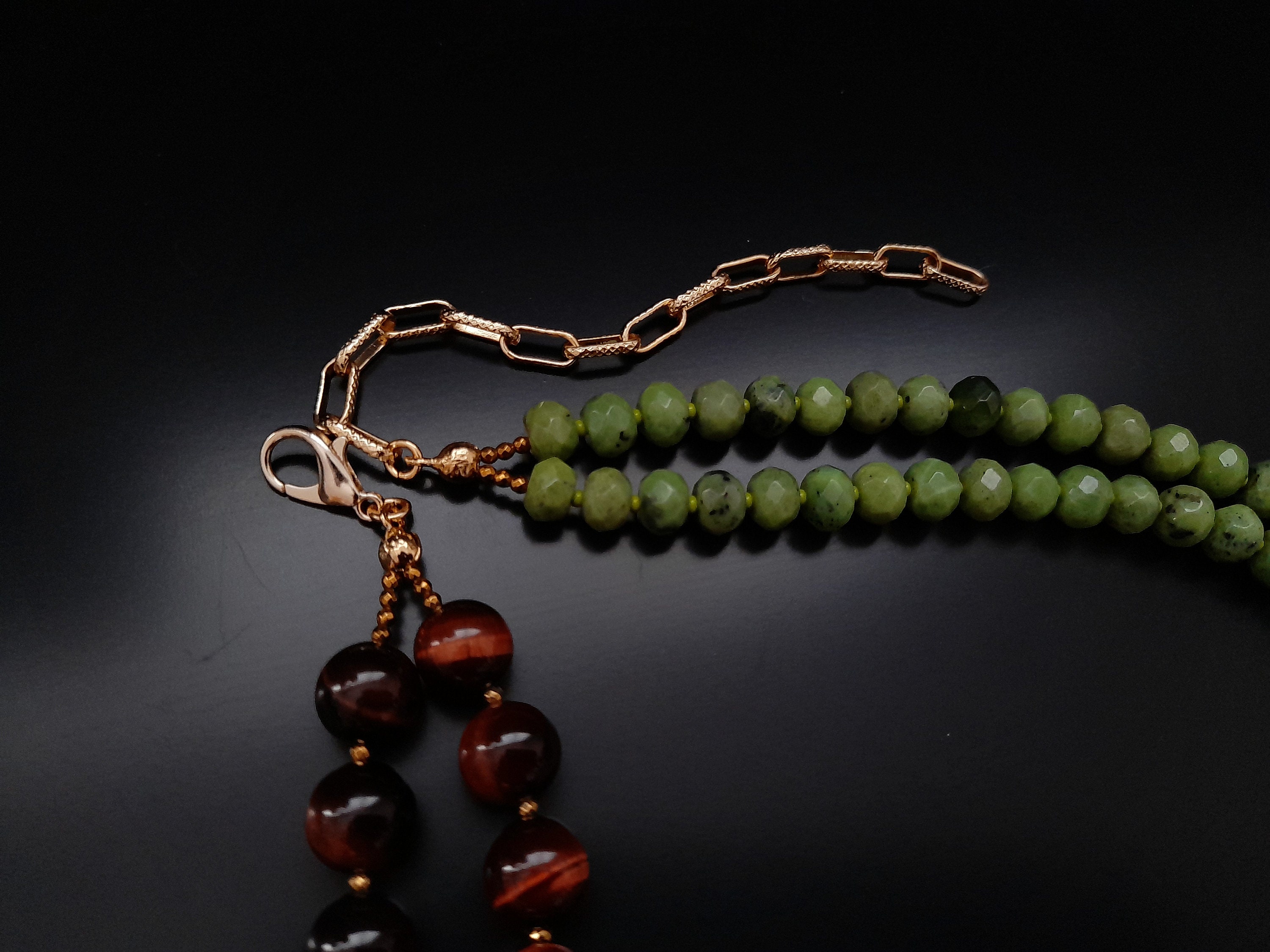 Jade Tiger Eye Necklace. Unusual Handmade Jewelry. Statement Chunky