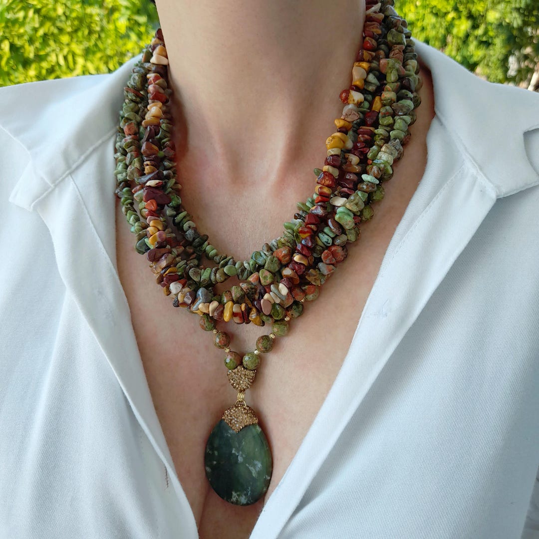 ネックレス・ペンダント Mixed Stone Statement Necklace Mixed Stone Necklace Set Beaded Handmade Jewelry. Statement