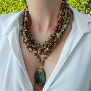 Mixed stone necklace set Beaded handmade jewelry. Statement chunky gemstone pendant necklace. Layered big bold necklace. Birthday women gift
