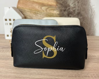 Personalisierte Kosmetiktasche mit Name  - Muttertag - Schminktasche - Geburtstag - Beste Freundin - Kulturtasche - grau - schwarz - beige