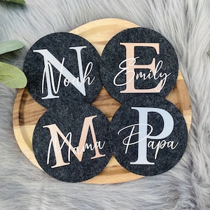 Felt coasters personalized with names - Coasters with names - Christmas gift - Cup coasters with names