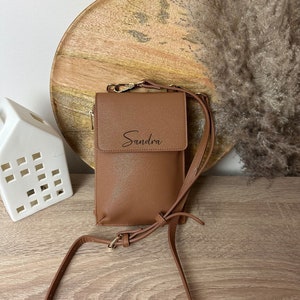 Mobiele telefoon tas voor het ophangen van dames kunstleer - schoudertas met naam - cadeau voor haar - gepersonaliseerde mobiele telefoon tas - tas met naam