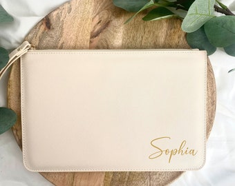 Personalisierte Tasche - Clutch Tasche - Reiseorganizer - Täschchen - Kunstleder - Lederlook  - Kosmetiktasche - Organizer - Beige - Oyster