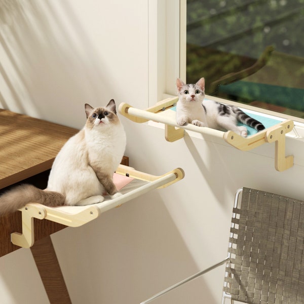 Window Perch Wooden Assembly Hanging Cat Bed, Small Dog Bed,Pet Furniture, Hammock With Suction Cup / Dog Hammock, Gift For Cats and Dogs