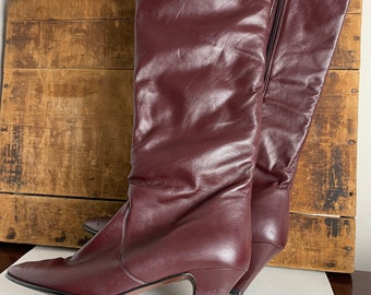 maroon long boots
