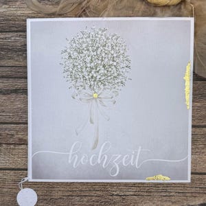 Hochzeitskarte Schleierkraut mit gold Deko