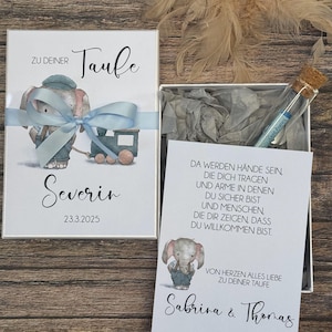 Geschenkset Taufe, Geldgeschenk zur Taufe, Taufgeschenk Elefant, personalisiert mit Name, Gutscheinbox