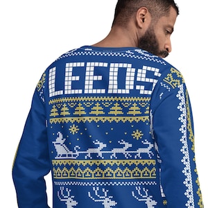 Leeds Christmas sweatshirt, Leeds gift, Unisex style, all over print, Polyester and Elastane