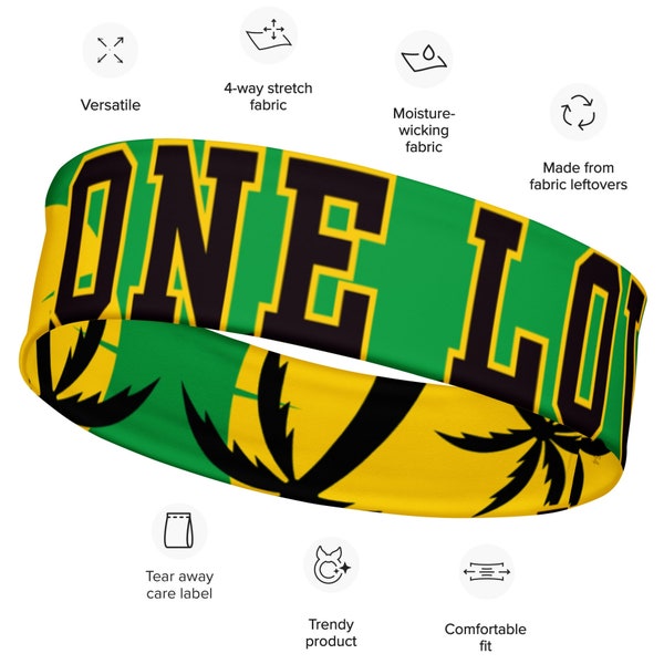 Personalised Jamaica headband, One love headband, Soft stretchy headband for workouts, sports or socialising