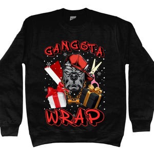 Grappige kersttrui, stijlvolle uniseks pasvorm, ringgesponnen katoen en polyester, gangsta-wrap