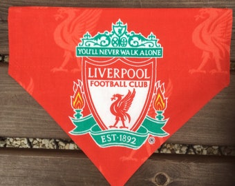 Handcrafted. Dog slip on collar bandana neckerchief. Football themed. Liverpool. Red.