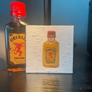 Fireball Painting | Oil on Panel | 2.5x2.5 inches | Whiskey | Bar Art 画像 2
