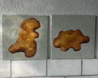 Dino Nugget Oil Painting | Impasto Canvas Art (5x5in)