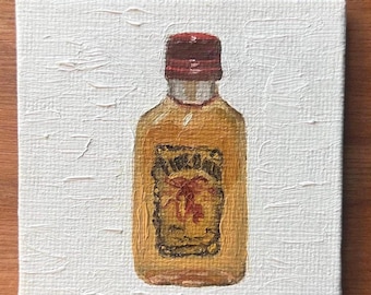 Fireball Painting | Oil on Panel | 2.5x2.5 inches | Whiskey | Bar Art