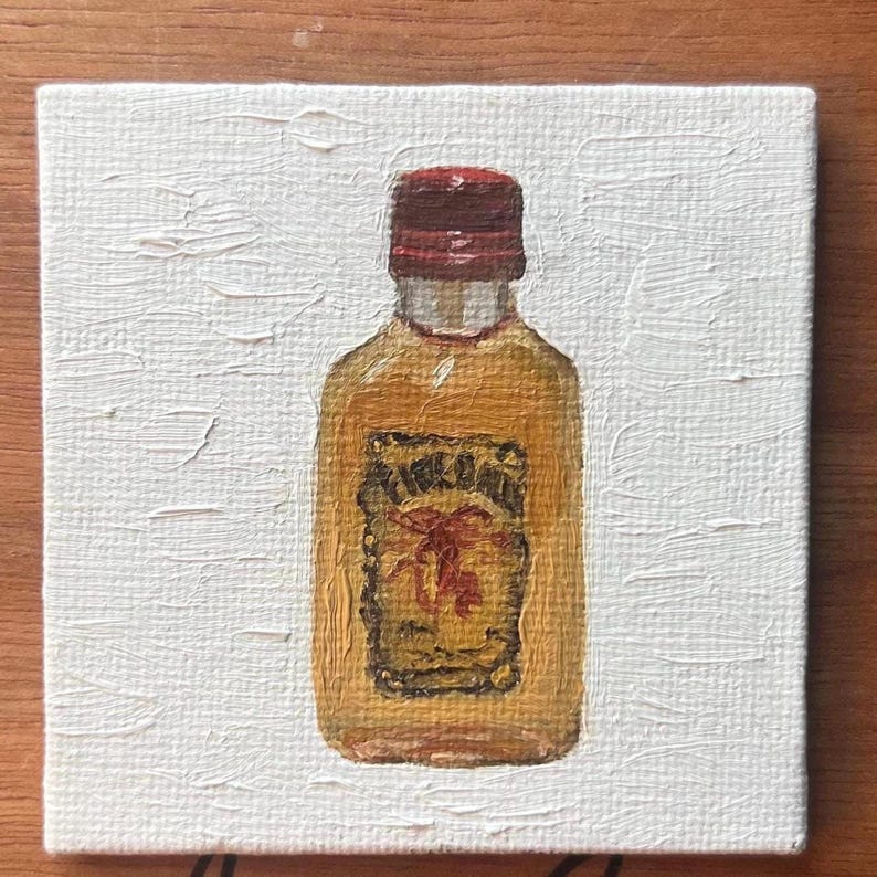 Fireball Painting | Oil on Panel | 2.5x2.5 inches | Whiskey | Bar Art 画像 1