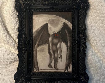Mothman Wall Art | Oil Painting | 4x6 inches | Cryptid | Moonlit Painting | Original Oil painting