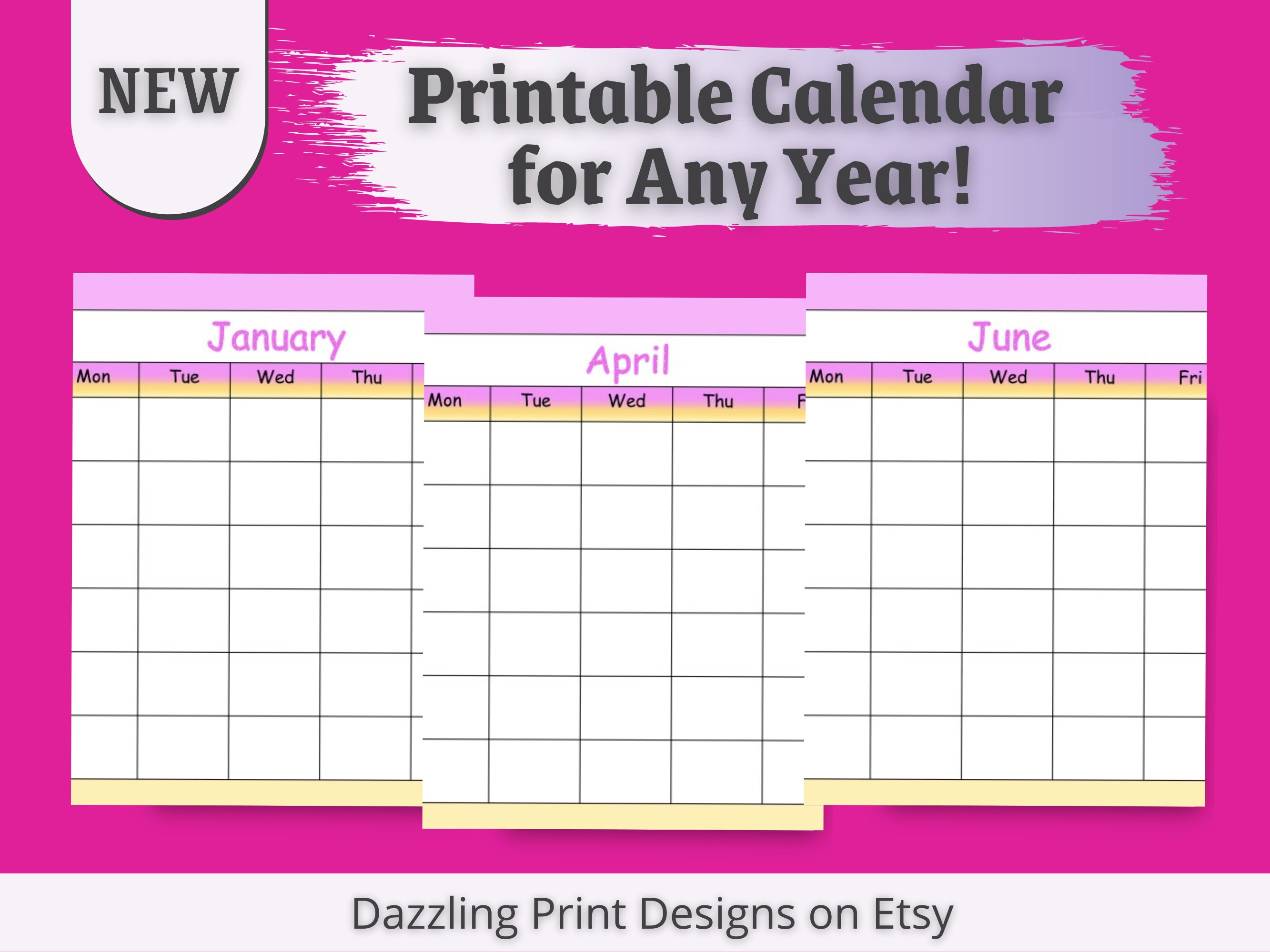 undated landscape monthly calendar is a printable blank etsy
