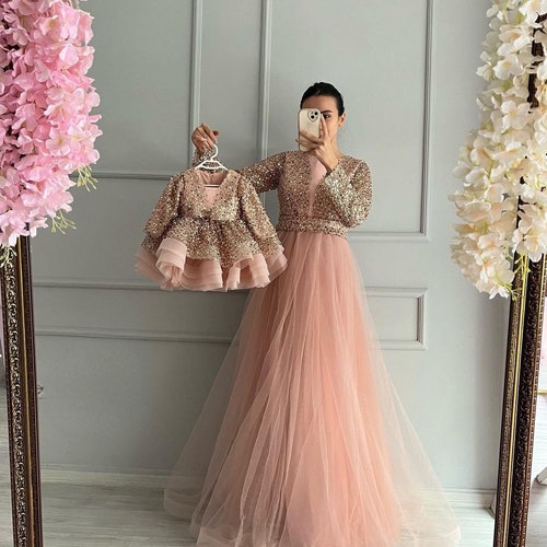 Mother Daughter Matching Dress Gold Photo Shooting Matching Etsy