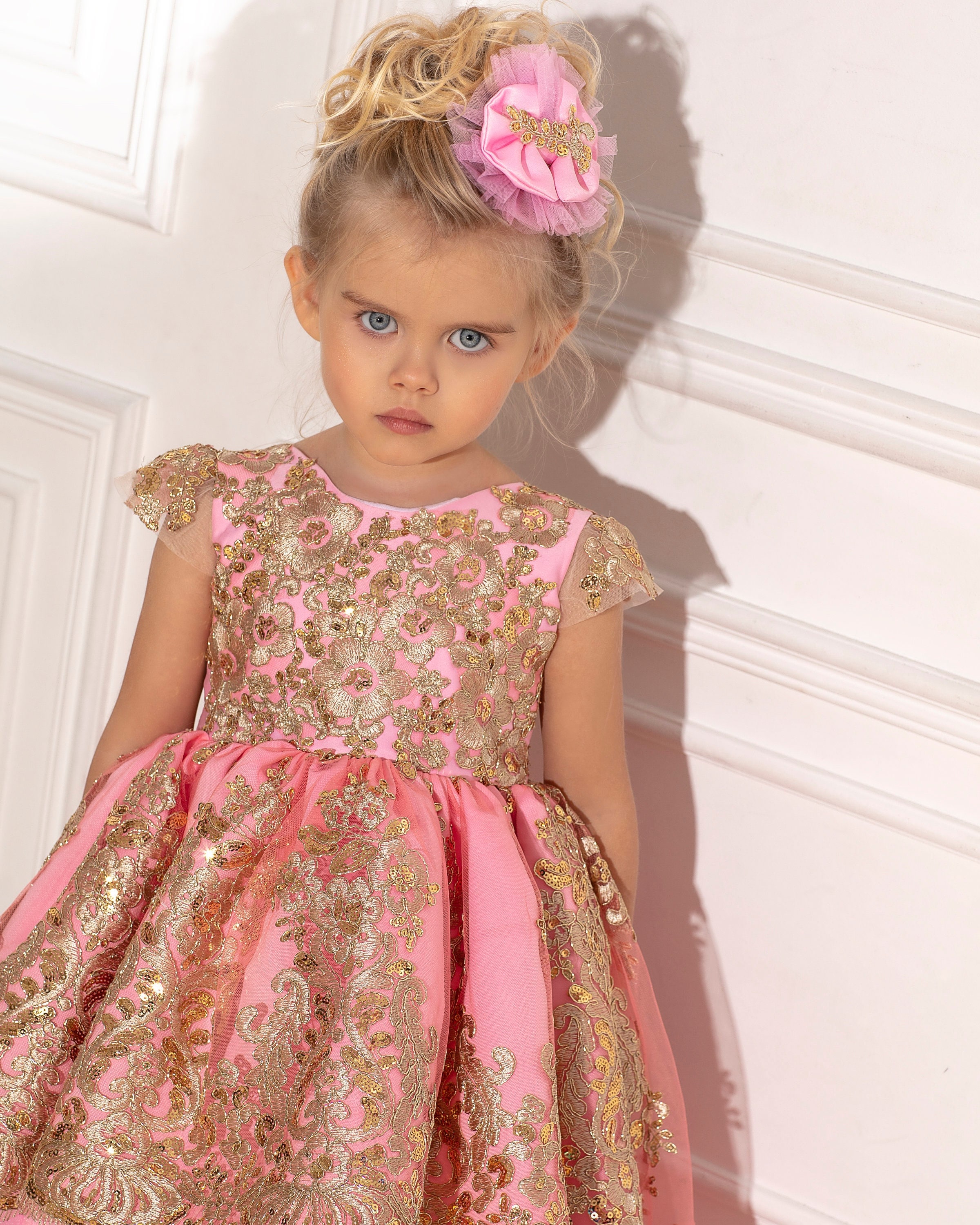 Princess Girl Dress Pink and Gold Color Best Birthday Dress Etsy