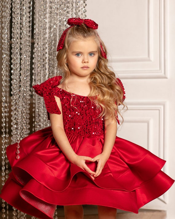 Vestido rojo de primer cumpleaños de niña de hombro para bebé - Etsy