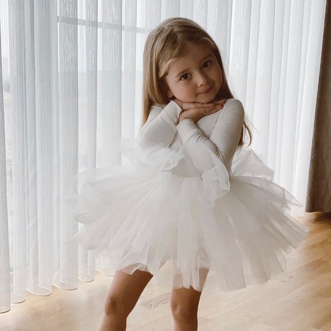 White Ivory Baby Girls Tutu Tulle Dress Long Sleeve Leotards - Etsy