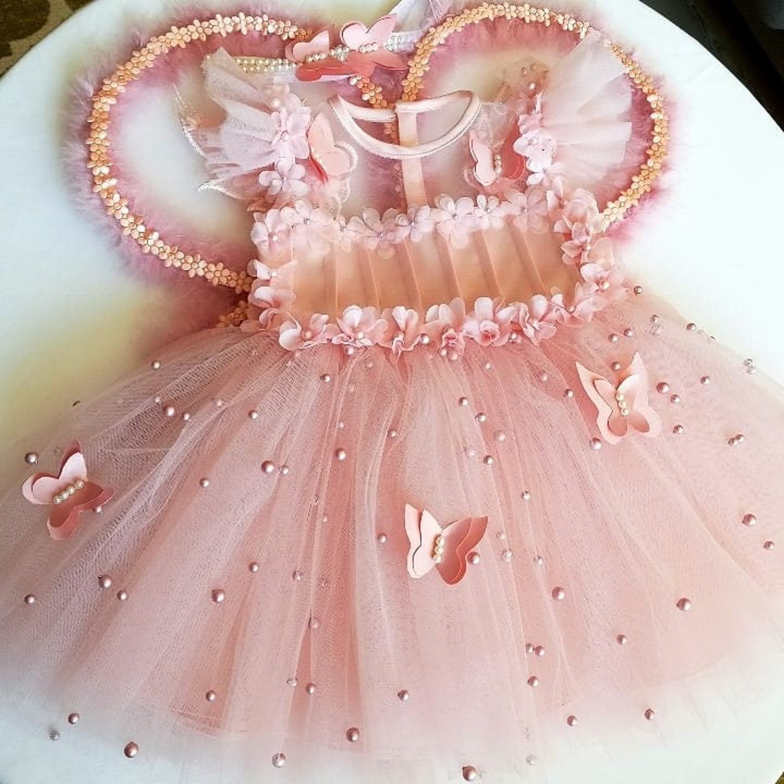 Blush Pink Butterfly Girl Dress With Wings Baby Girl Dusty Etsy
