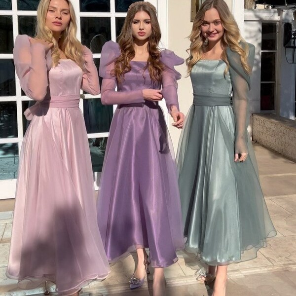 V-neck Simple Chiffon Full Length Dresses Lilac