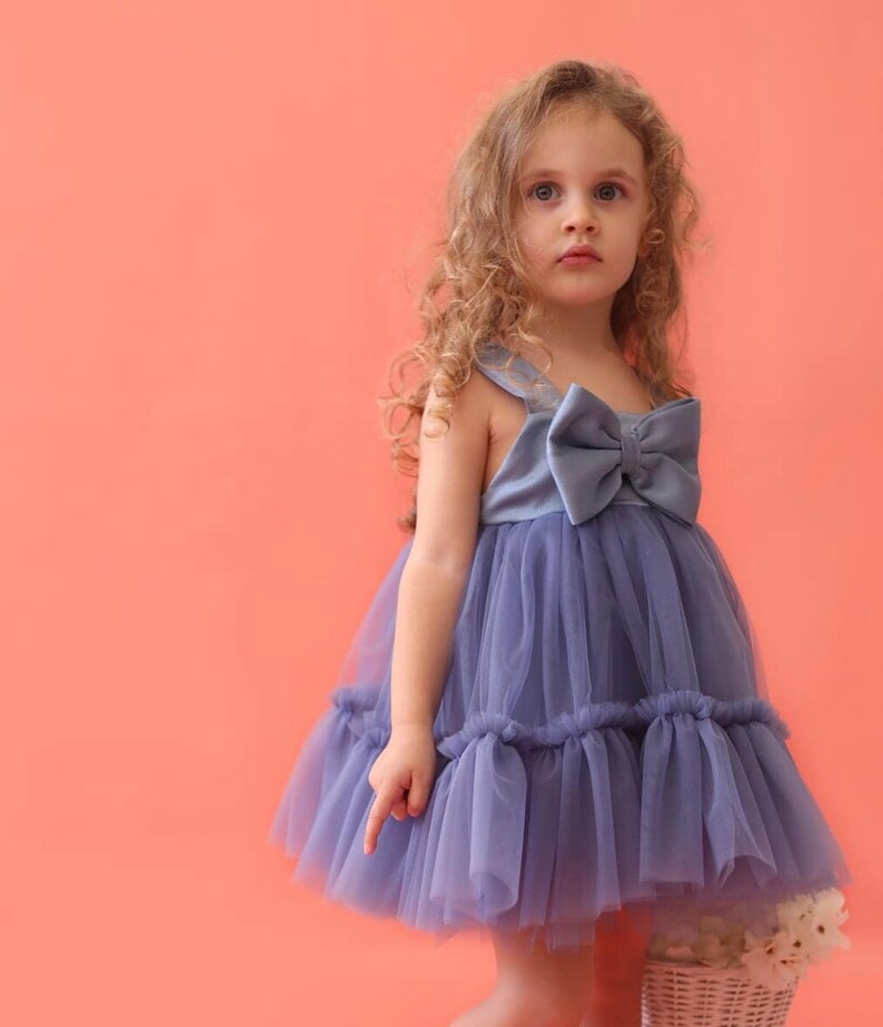 Lilac Tulle Dress Girl Midi Girl Dress First Birthday Dress Etsy