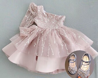First Birthday Dress, Baby Girl Party Dress Special Occasion, 1st Birthday Dress for photo shooting, Blush tutu dress, sequin dress toddler