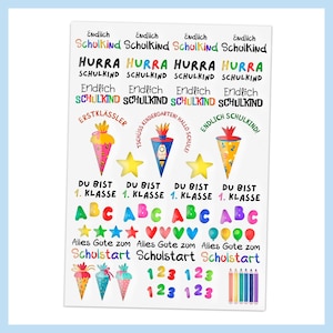 Randlose Rub-On Aufkleber Schulanfang, Einschulung, Schulkind, DIN A5, für Keramik, Glas, glatte Oberflächen