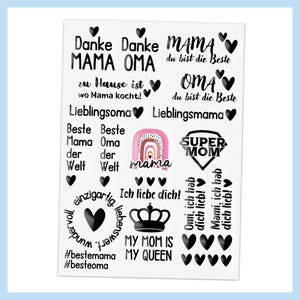 Randlose Rub-On Sticker Muttertag, Mama Geburtstag, DIN A5, für Keramik, Glas, glatte Oberflächen