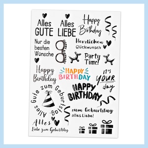 Randlose Rub-On Sticker zum Geburtstag, DIN A5, für Keramik, Glas, glatte Oberflächen