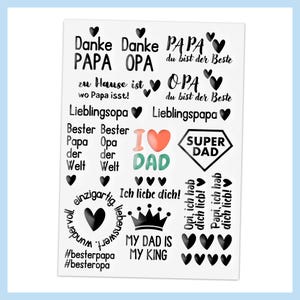 Randlose Rub-On Sticker Vatertag, Papa Geburtstag, DIN A5, für Keramik, Glas, glatte Oberflächen