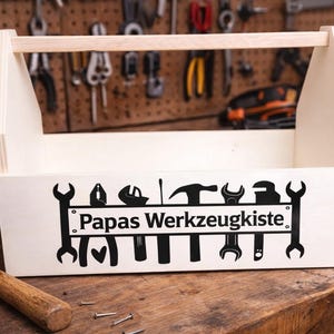 Personalisierte Werkzeugkiste aus Holz | Werkzeugkasten mit Name | Geschenk für Heimwerker, Handwerker, Vatertag