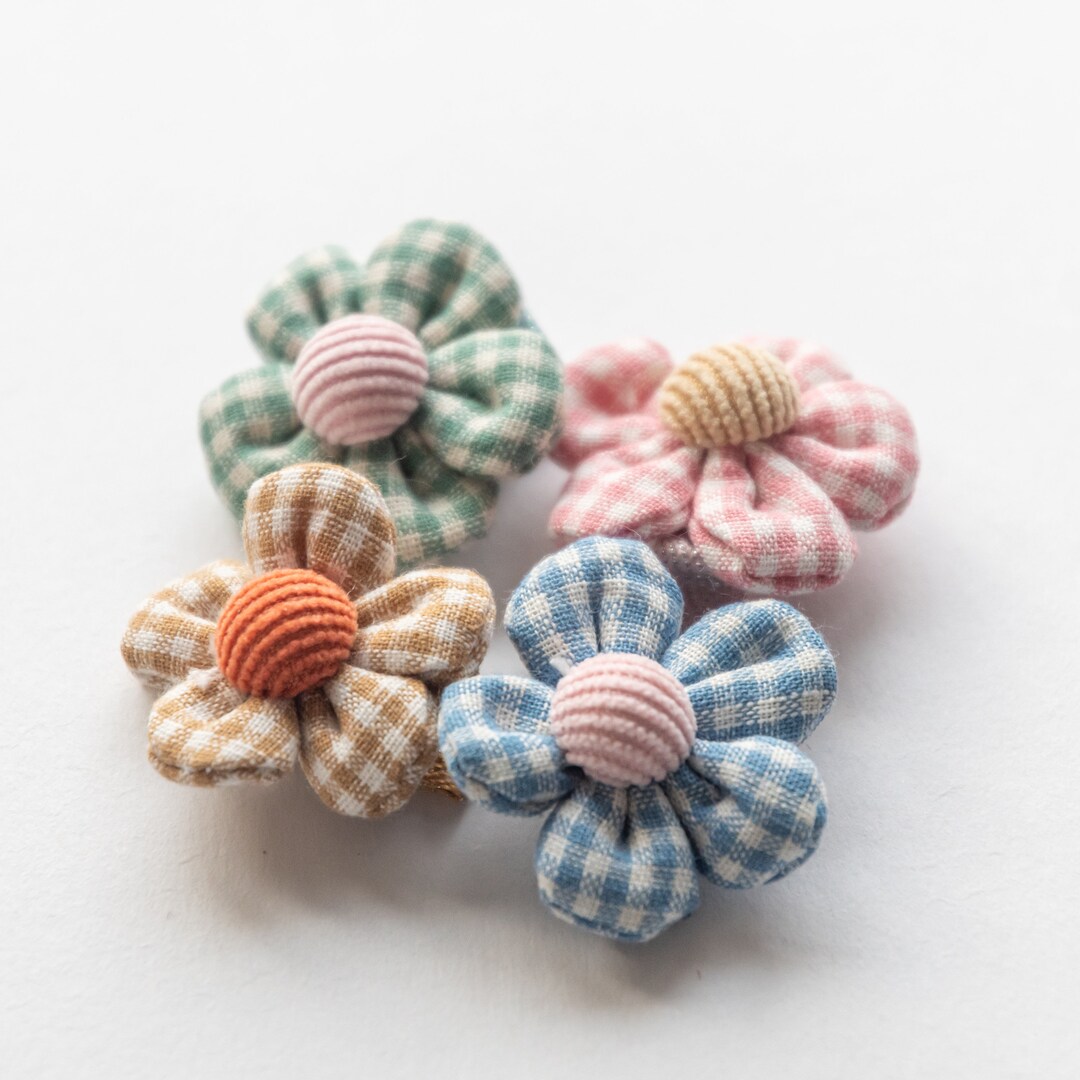 Gingham Flower Hair Clips 4colors Babies Hair Clips, Toddler Hair Clips