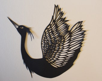 Paper cut Black crane for wall decoration