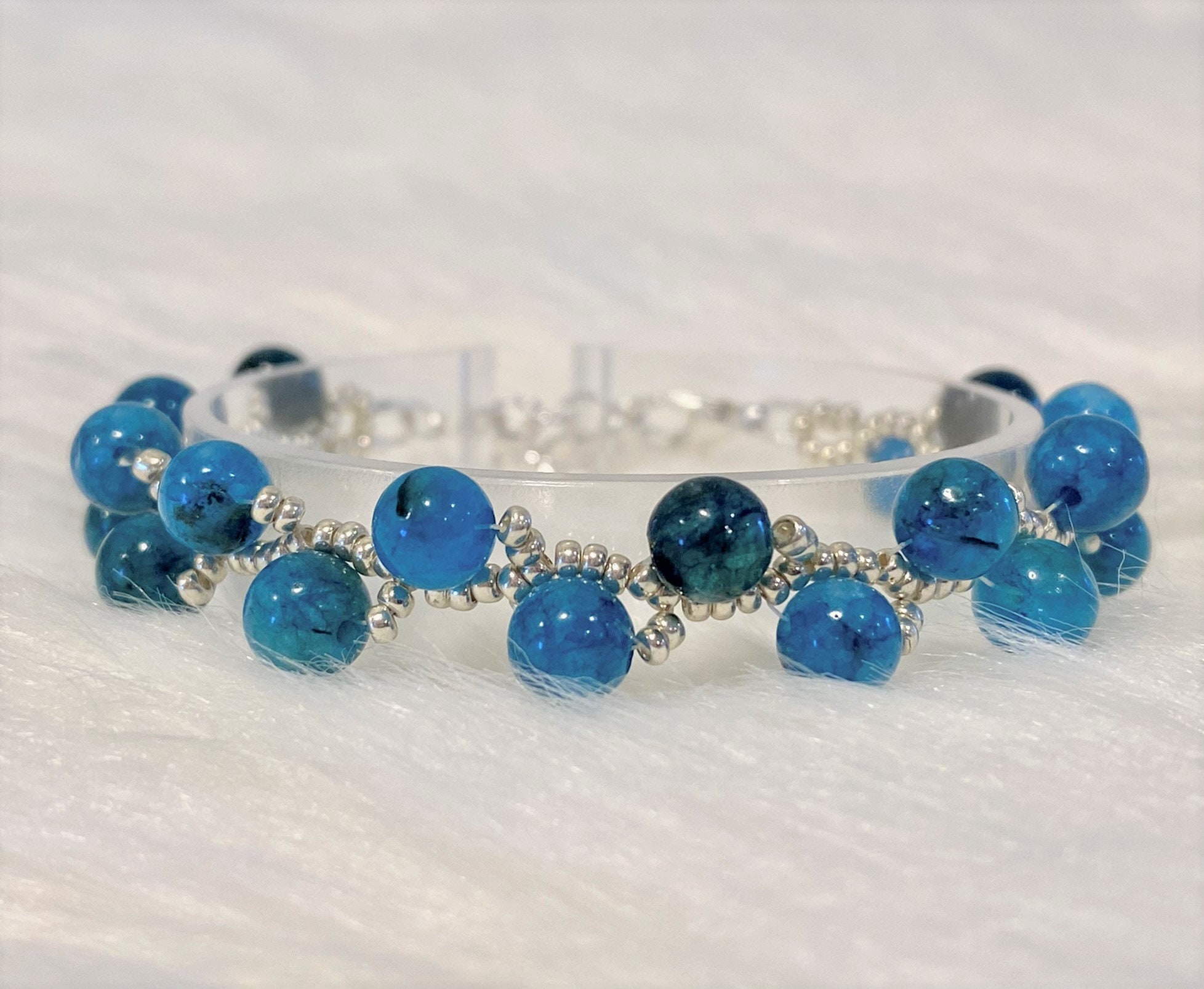 Large Stone Crystal Bracelet - Air Blue and Gold - Catherine Popesco
